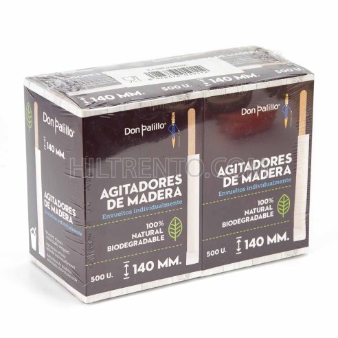 Palillos agitadores café 140 mm, envase individual - 1000 uds