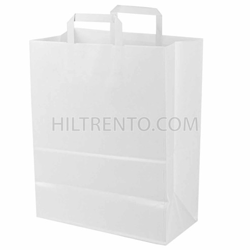 Bolsa papel blanca con asa plana 32+17x40 cm, 100 g/m² - Pack 50 uds