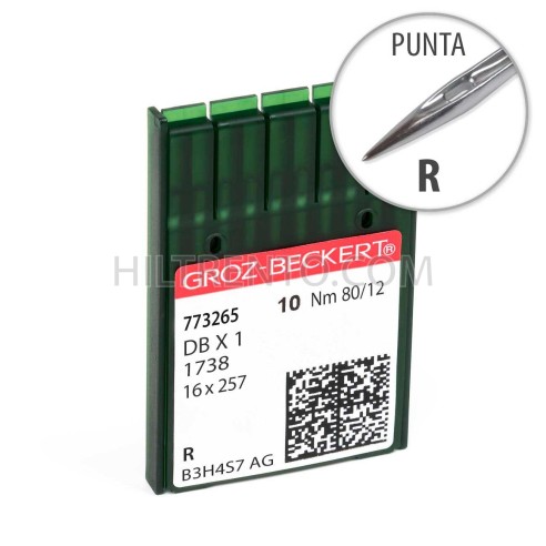 Aguja remallar Groz-Beckert 287 WH 1738 DBX1 80/12 Punta R - Pack 10 uds