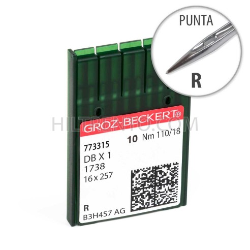 Aguja remallar Groz-Beckert 287 WH 1738 DBX1 110/18 Punta R - Pack 10 uds