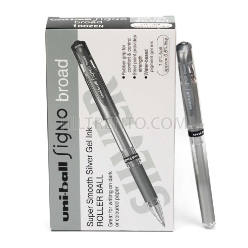 Bolígrafo uniball Signo broad UM-153 tinta gel plateado - Caja 12 uds