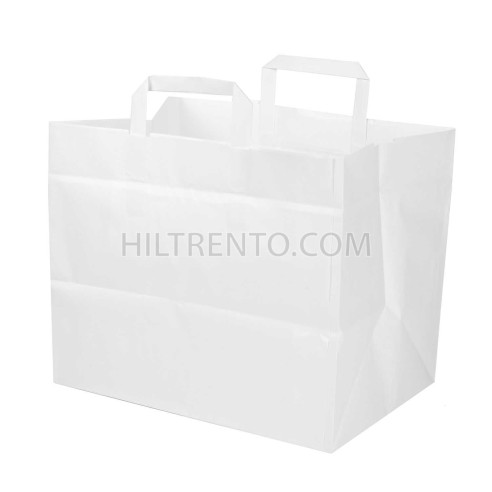 Bolsa papel blanca con asa plana 32+22x25 cm, 100 g/m² - Caja 300 uds