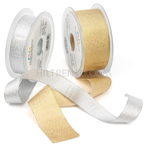 Cinta metalizada Lamé 15 mm manubens 4700 oro / plata brillante - Carrete 25 metros