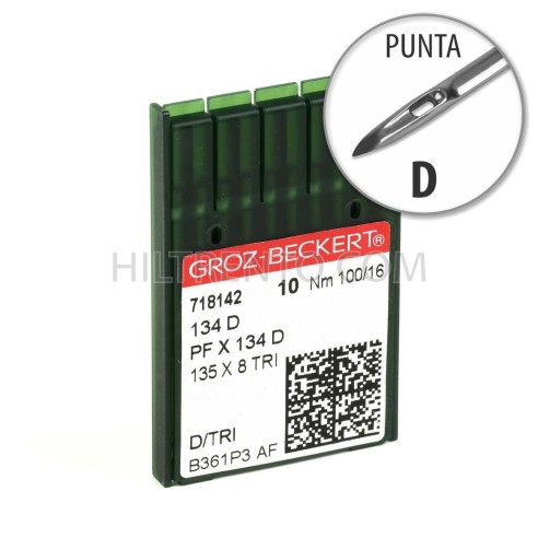 Aguja Groz-Beckert 134 100/16 Punta D - Pack 10 uds