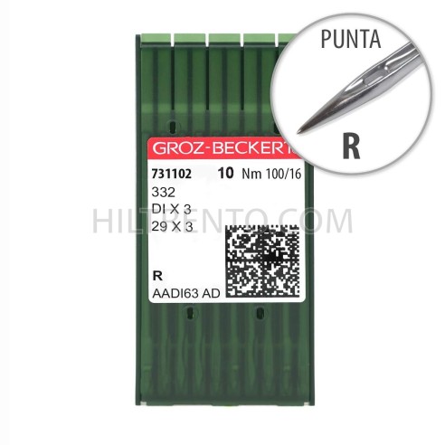 Aguja Groz-Beckert 332 100/16 Punta R - Pack 10 uds