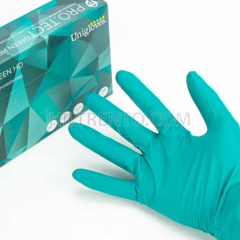 Pack 100 Guantes médicos nitrilo verde alta resistencia