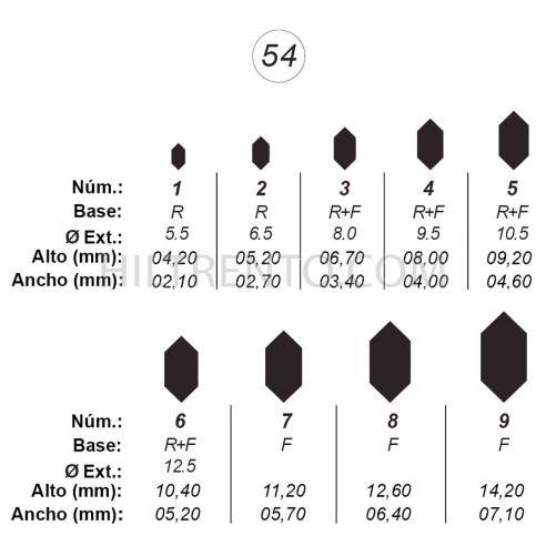 Agujas de perforar ref.54 (9 números)